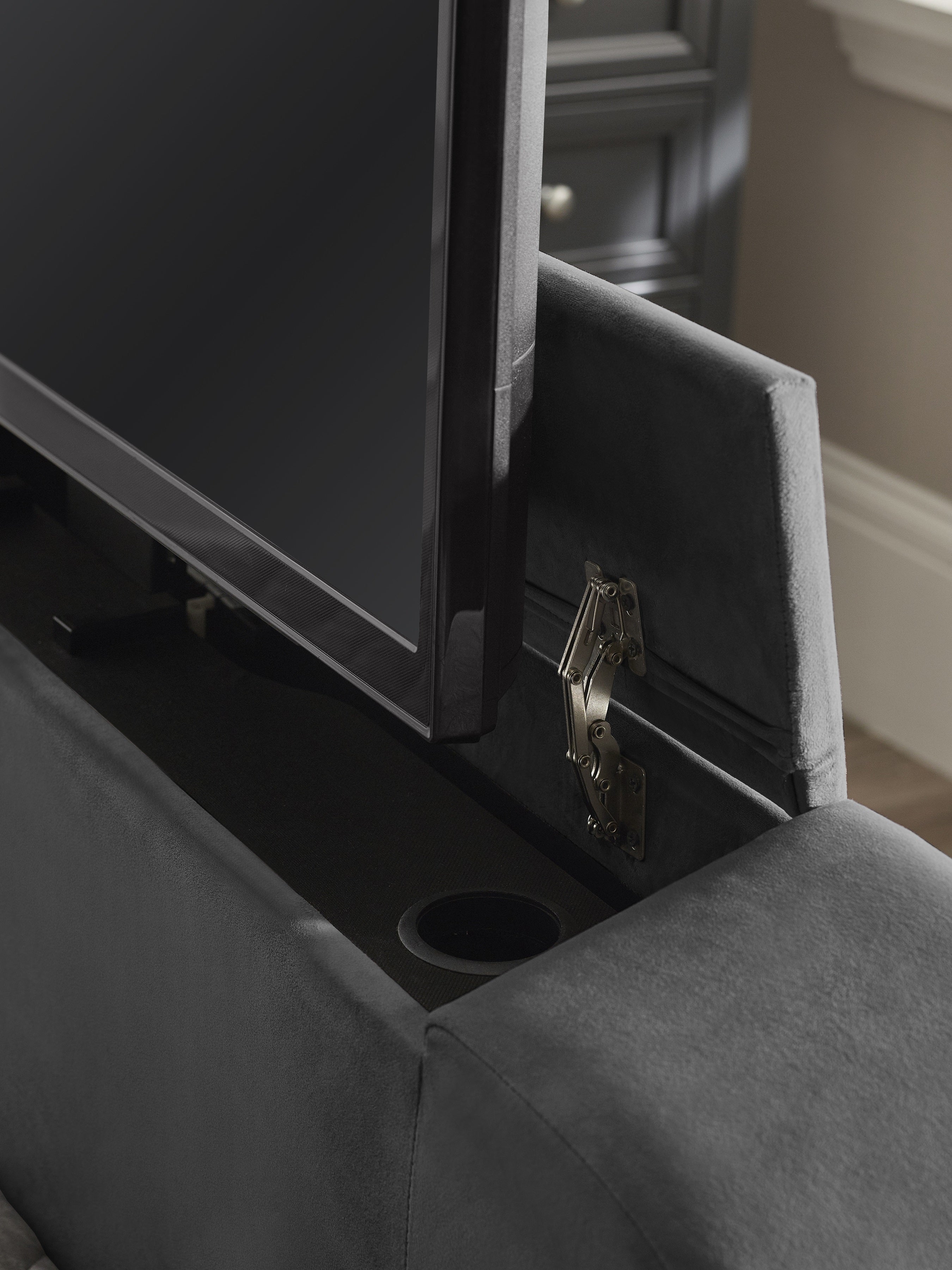 Alston Dark Grey Velvet Ottoman TV Bed King